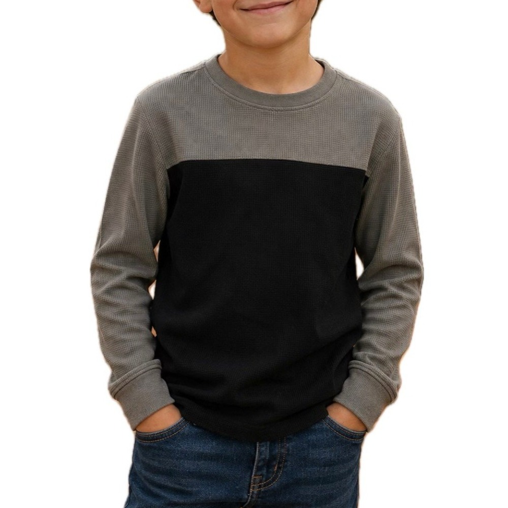 Copper Denim Gray/Black Thermal. Crew Neck. Long Sleeve. Boys Size S(8).